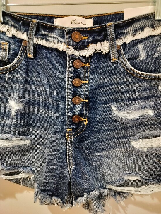 KanCan High Rise Distressed Denim Shorts Button Fly Frayed Hem Size 27 * - Picture 2 of 9